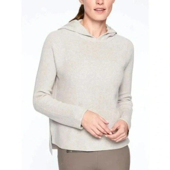 Athleta Rest Day Hoodie Sweater Knit Light Gray Pima Cotton Silk Blend Size XS - Picture 1 of 13